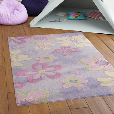 Tapis mauve / rose / jaune en laine / coton touffeté à la main Sighréf