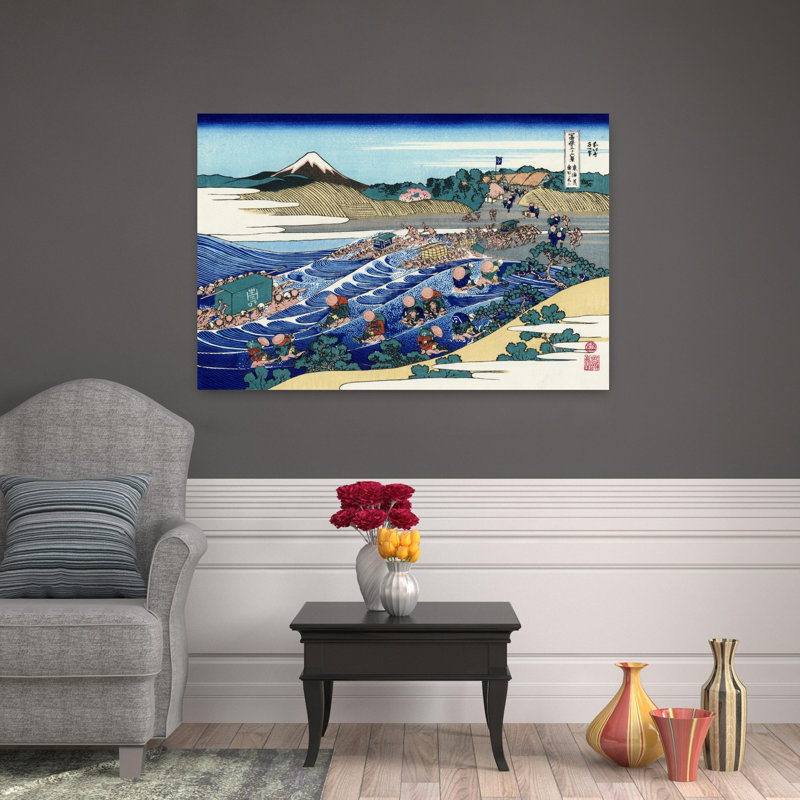 «The Fuji From Kanaya On The Tokaido Vintage Architecture Beach», reproduction d'art mural, H 32 po x l 48 po
