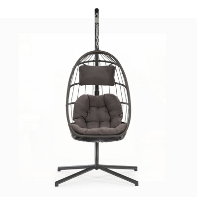 Egg Chair With Stand, Wicker Hanging Swing For Indoor And Outdoor Use, Cup Holder, Removable Guardrail, And Comfortable Cushions