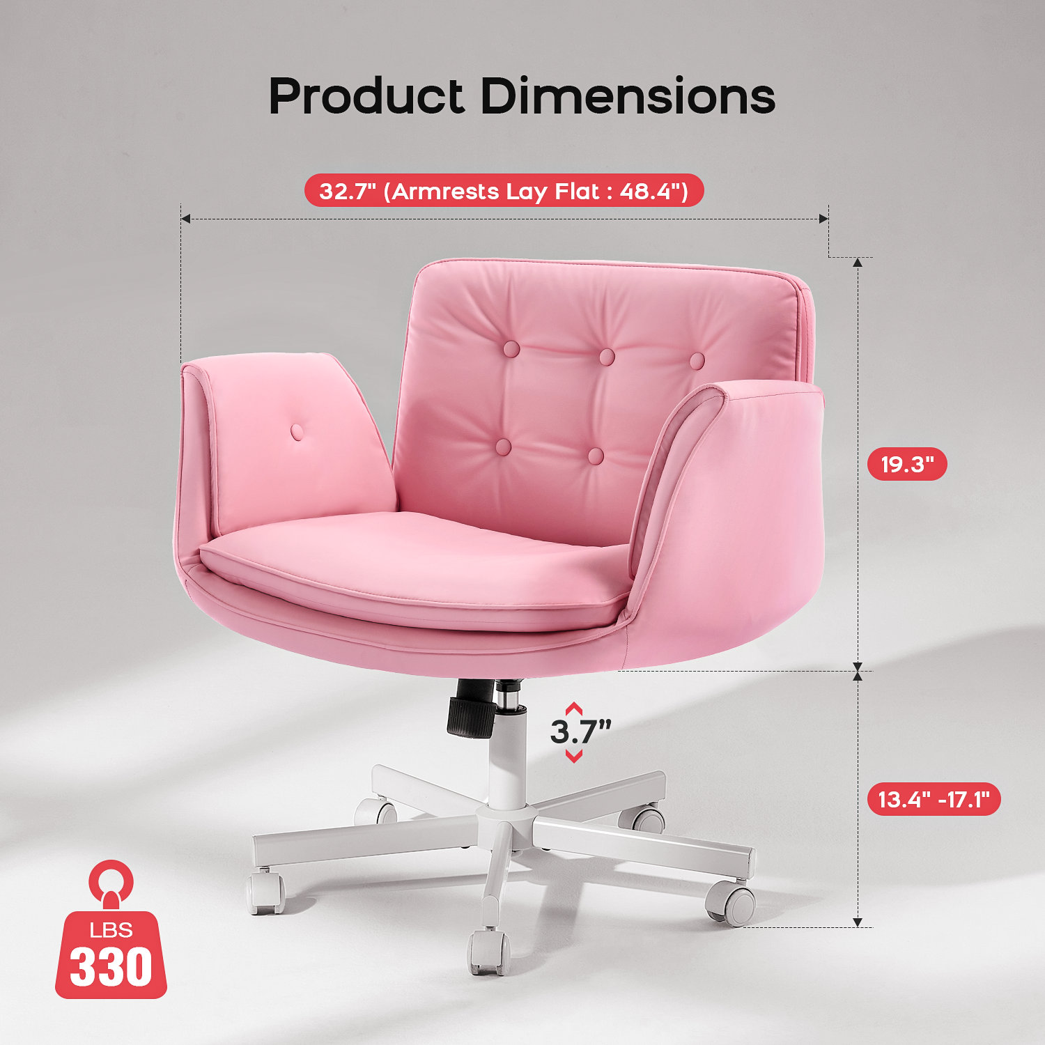 Office Chair with Lumbar Support, White, Pink