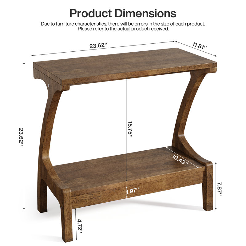End Table Set Of 2, Solid Wood 2-tier Sofa Side Table