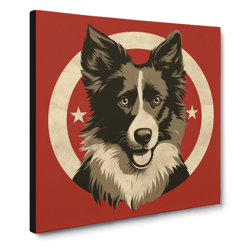 Border Collie Soviet Art - Wrapped Canvas, 50cm H x 50cm W x 3cm D