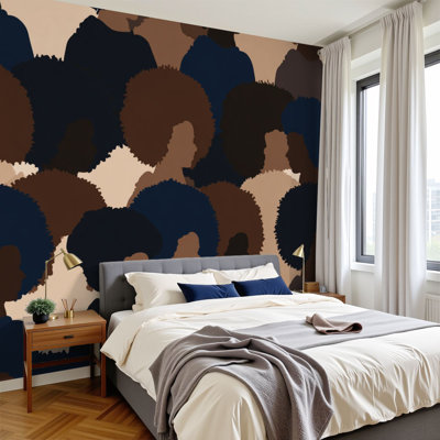 Papier peint adhésif auto-adhésif moderne l 96 "x H 69" pour chambre à coucher, silhouettes abstraites sans couture, noir, afro