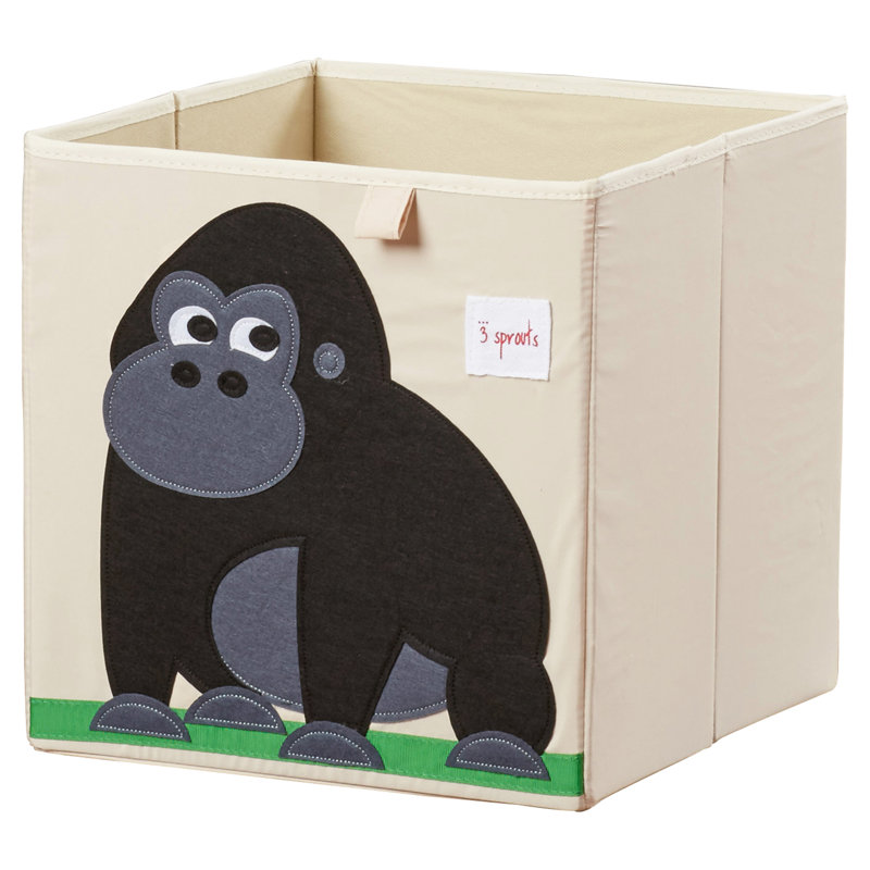 Gorilla Themed Beige and Black Fabric Storage Cube