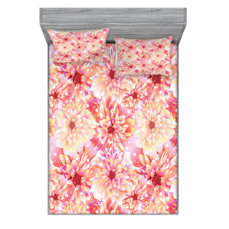 Microfiber Floral Sheet Set, Queen Sheet Set with Fitted Sheet