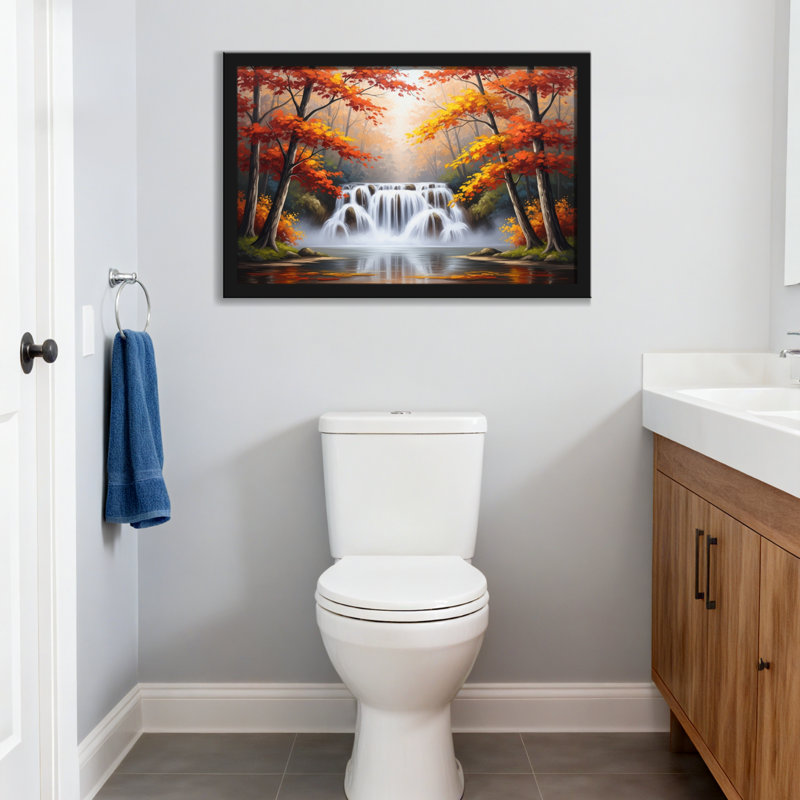 «Plants & Flowers Autumn Trees Waterfall Reflection Landscape», reproduction d'art sur toile, H 20 po x l 30 po, Toile tendue