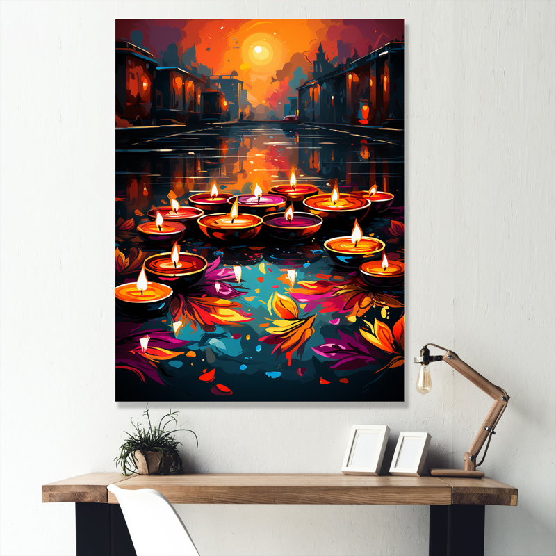 Indian Art Diwali Lights 2 - Indian Art Wall Art, Wrapped Canvas, 20" H x 12" W