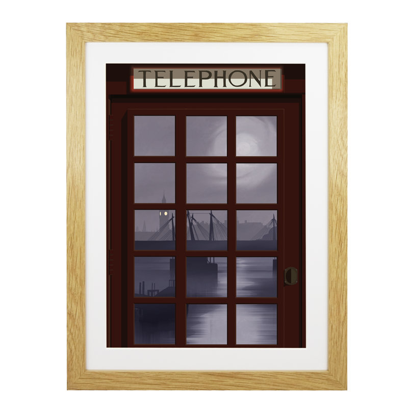 London Telephone Box 10 - Print, Oak Framed, 40cm H x 30cm W x 3cm D
