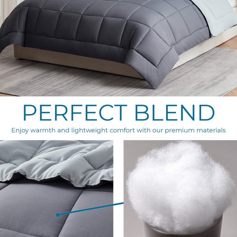 Nestl All Season Solid Lightweight Down Alternative Reversible Comforter, Twin Comforter + 1 Standard Sham, Gray/Light Gray