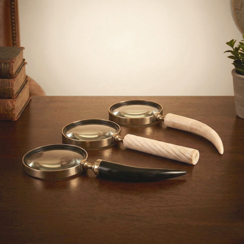 Metal Black Magnifying Glass with Bone Handles