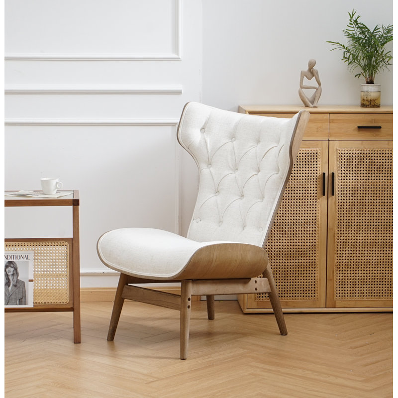 Fauteuil à oreilles capitonné Jeyshan, Polyester beige