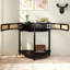 Unique Half Moon Rattan End Table And Console With Sliding Door, Storage Cabinet, And Shelf, Black | Gift Idea-22779020