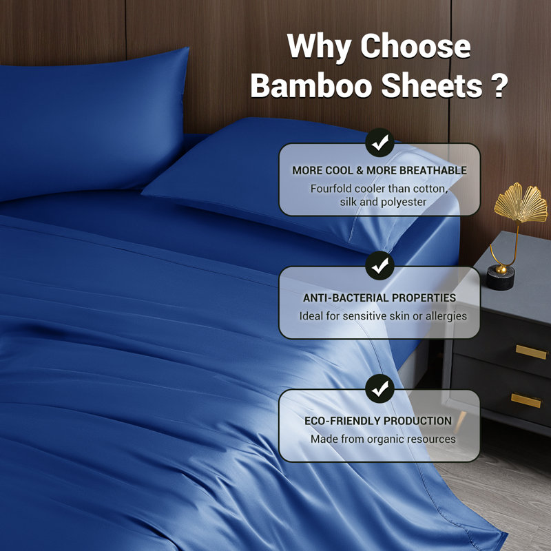 Bamboo Sheet Set, CaliKing Sheet Case Pack with 3 Additional Pieces, Navy Blue