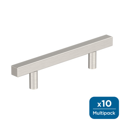 Bar Pulls Square 3-3/4 inch (96mm) Center-to-Center Satin Nickel Cabinet Pull - 10 Pack