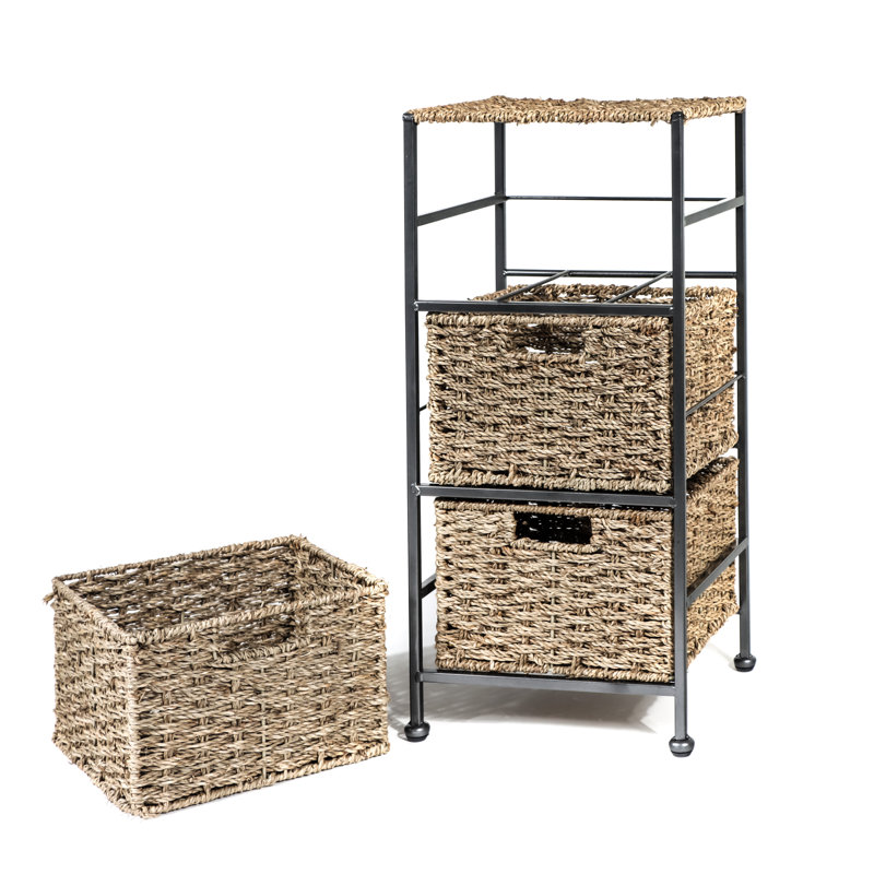 24" Seagrass and Metal 3-Drawer Storage Chest