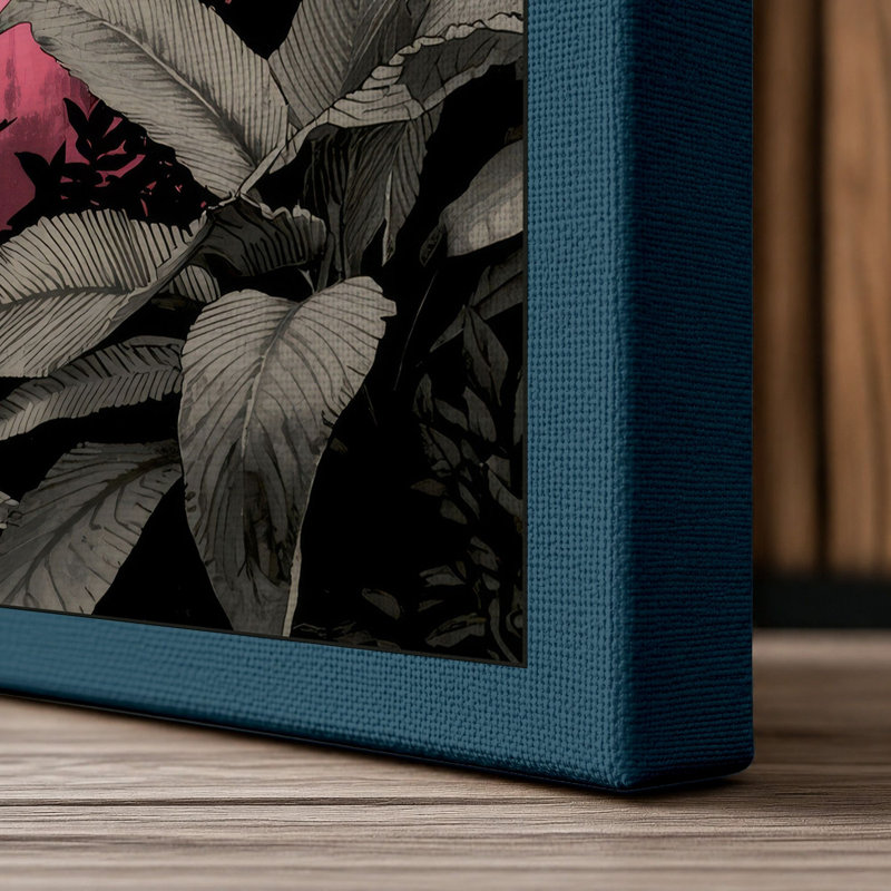 Pink Light Through Jungle Surrealism - Wrapped Canvas, 18x12 - 45.7 x 30.5 cm, Teal Border