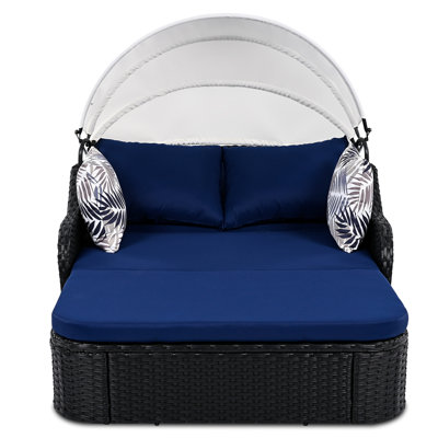 Adjustable Canopy Outdoor Sun Lounger with Stylish Curved Armrests and Sloped Backrest for Ultimate Relaxation by Bay Isle Home