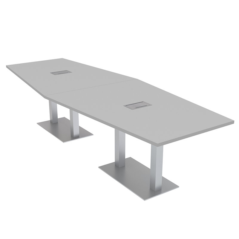 Table de conférence hexagonale avec alimentation et données, L 120 po x l 48 po, Gris clair, Argent argent
