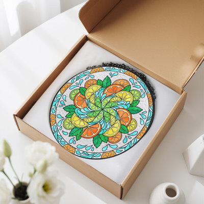 Citrus Slice Stained Glass Window Panel，12"H
