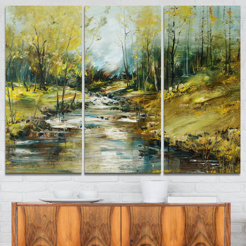 Ruisseau dans la forêt, reproduction de peinture à l'huile sur toile tendue