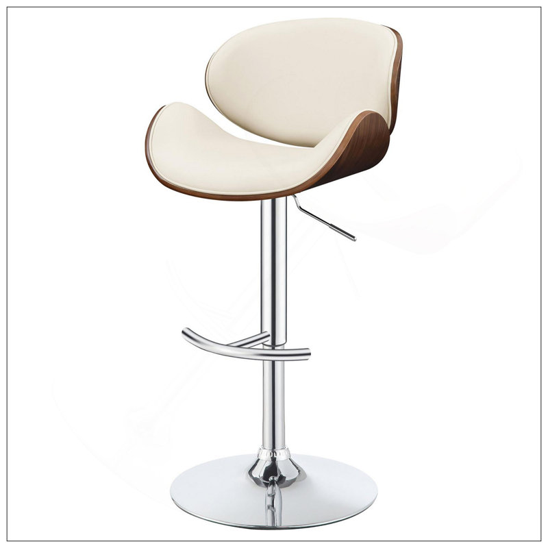 Tabouret de bar réglable écru et chromé avec similicuir doux, idéal pour les espaces polyvalents de la maison et du bar