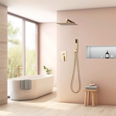 Système de douche complet avec valve brute et pomme de douche à pluie de 10 pouces