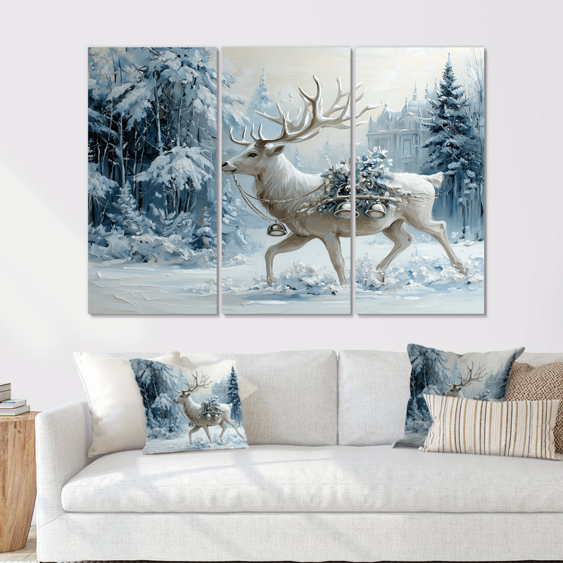 «White Christmas Winter Reindeer Magic - Christmas Santa Deer», ensemble d'art mural, Métal métal, H 28 po x l 36 po x P 1 po