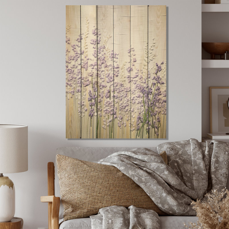 «Violets Minimalisme Dream», art mural sur bois en bois de pin naturel, H 20 po x l 10 po