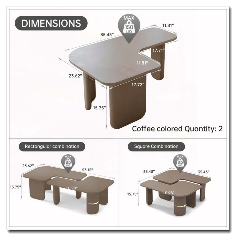 2PC Coffee Table Set, Khaki