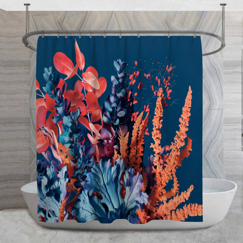 Rideau de douche abstrait corail abstrait, H 73 po x l 70 po