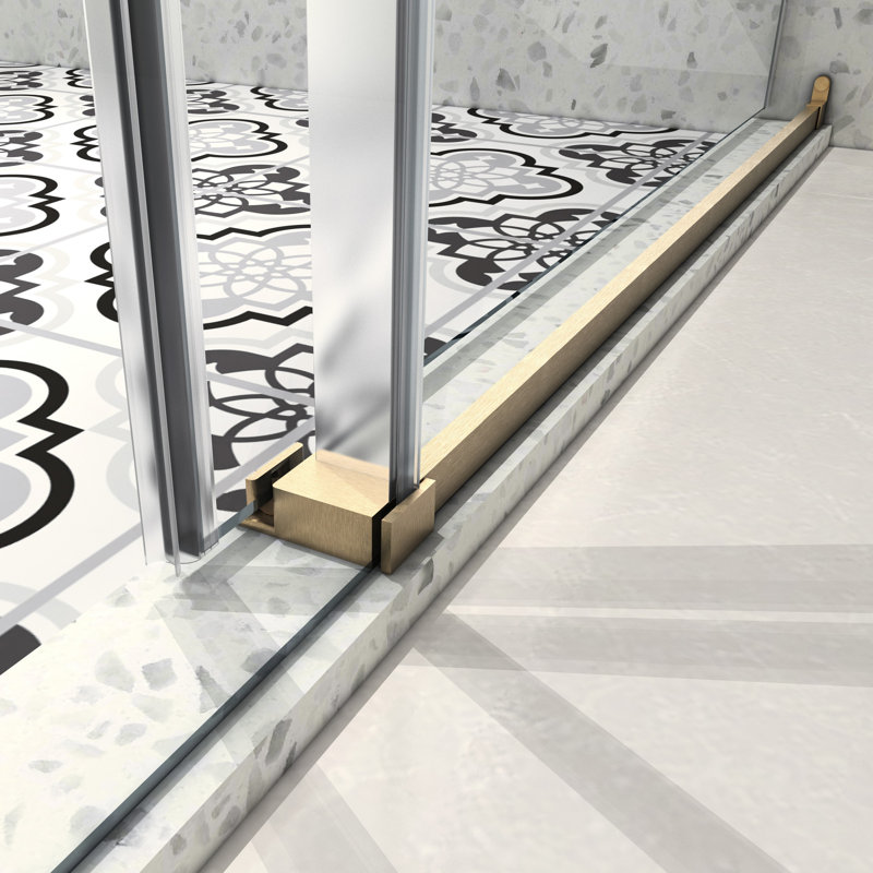 6076 Brushed Gold Shower Door - With 70Mm 304 Stainless Steel Pulleys, Soft Closing, Nano Cleaning, - Film For Bathroom , Adjustable Easy Clean