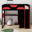 Lit mezzanine en bois avec bureau, tablettes de rangement multiples et port USB-1246338047