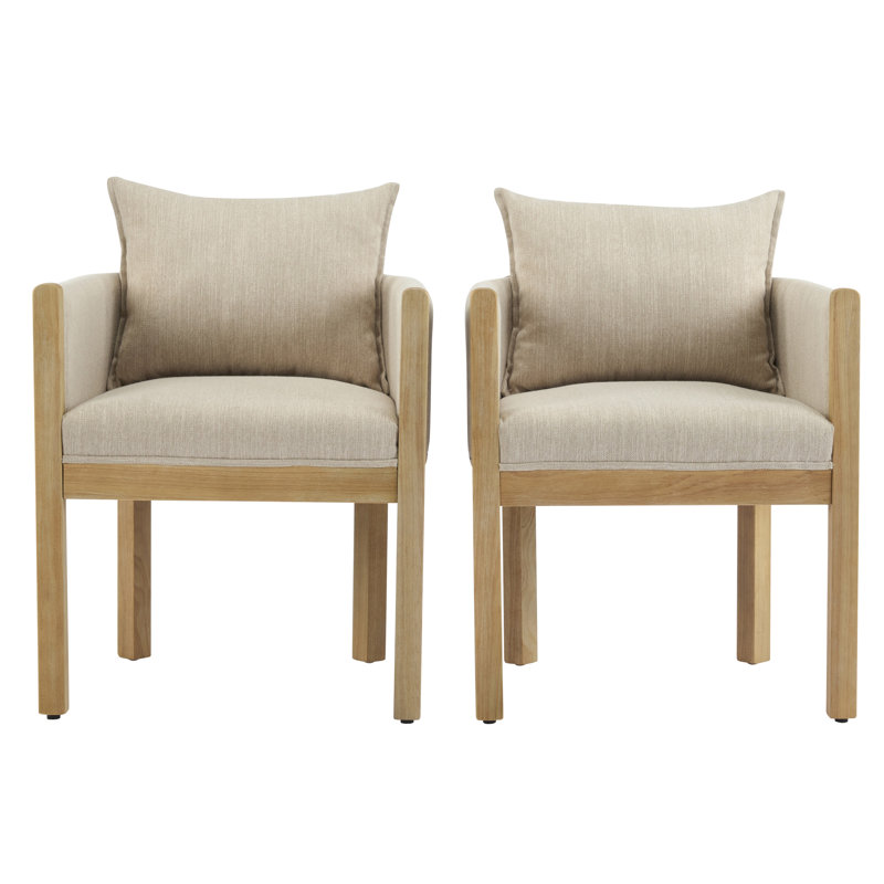 Merlean Linen Upholstered Dining Chairs With Rubberwood Frame, Natural, Beige