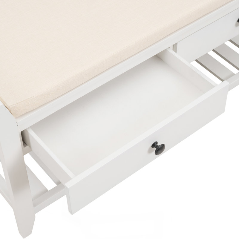 Range-chaussures avec siège rembourré et tiroirs, banc de rangement polyvalent pour entrée, White, White