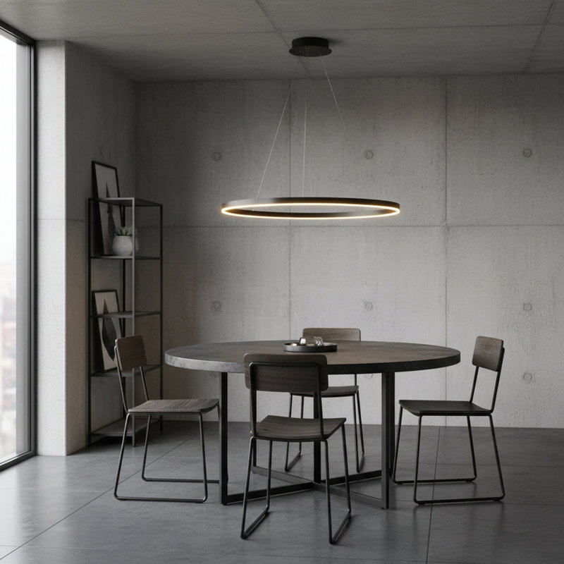 Stockham 1-Light Chandelier Round Circle LED Kitchen Island Pendant Remote Dimming, Matte Black, 3.5" H x 32" W x 32" D