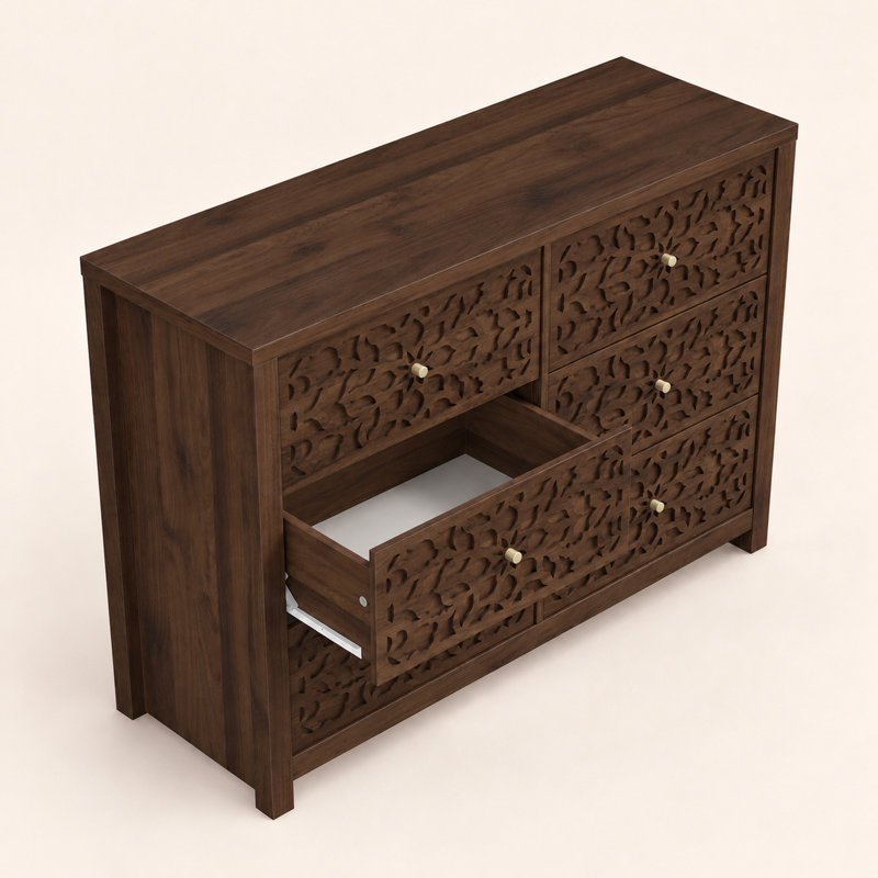 Commode 6 tiroirs L 45,4 po Lukasik, Noyer royal