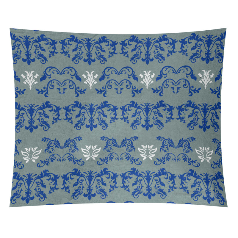 Tapisserie baroque en microfibre Dallas, H 51 po x l 60 po, Gris / bleu marine / blanc