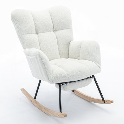 Teddy Fabric Rocking Chair With Adjustable Footrest
