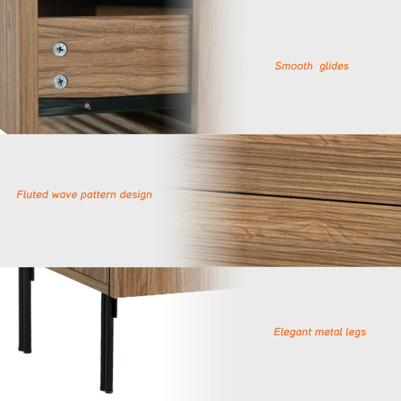 Union Rustic Modern Minimalist Wooden Nightstand Set Of 2,31.5" Large End Table With 3 Drawers,Reeded Design Bedside Table For Bedroom, Living Room,Entryway