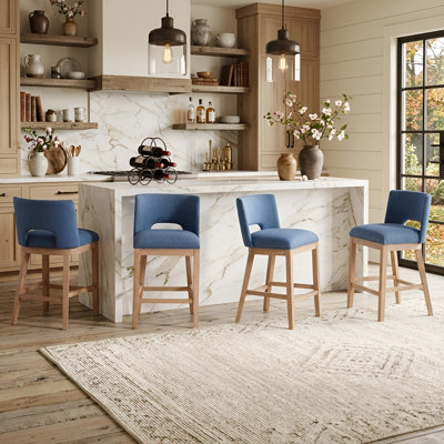Upholstered Farmhouse Bar Stools, 26" Counter Barstools With Wood Legs For Kitchen Island/Breakfast Bar/Home Pub Set of 4