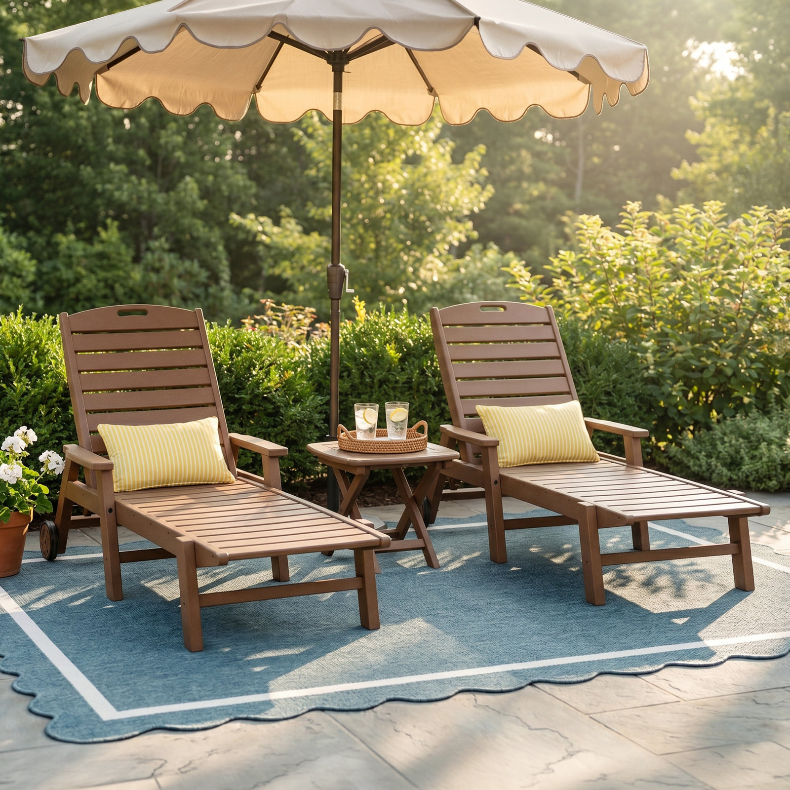 POLYWOOD Nautical 3-Piece Chaise Set, Teak