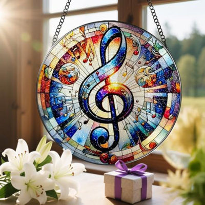 8'' Musical Note Suncatcher, Stained Glass Ornament, Suncatchers For Windows Hanging, Window Decor, Outdoor Or Indoor, Gifts For Friends, Music Lover