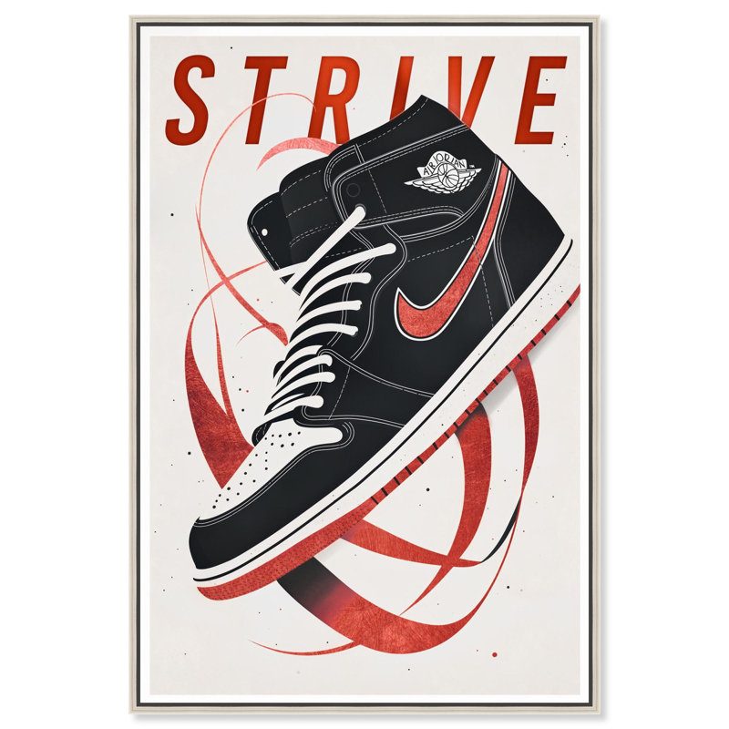 Red Ribbon Sneaker Canvas Sneaker Wall Decor by , Silver Floater Framed, 16" H x 11" W