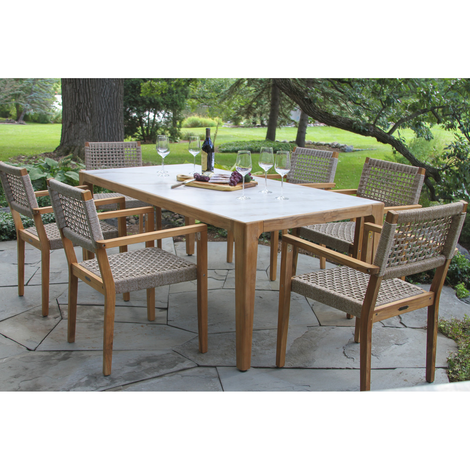 Cava 38" Patio Dining Set, White/Gray