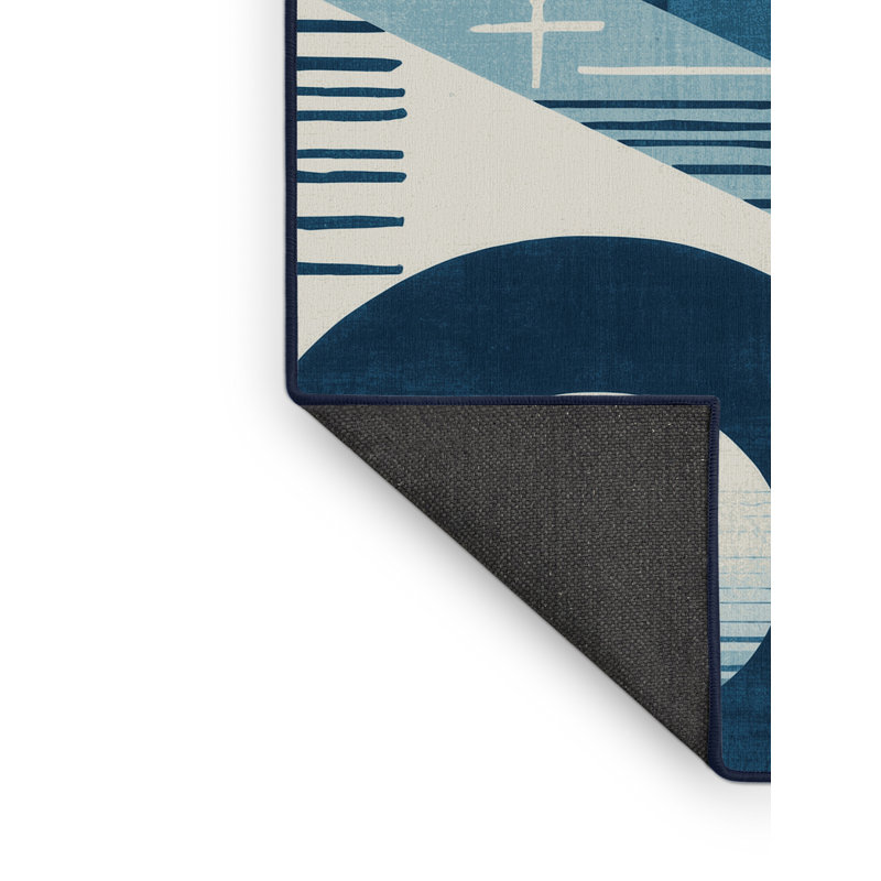 Tapis bleu moelleux moelleux d'inspiration mondiale Midwood, Carré 6 pi