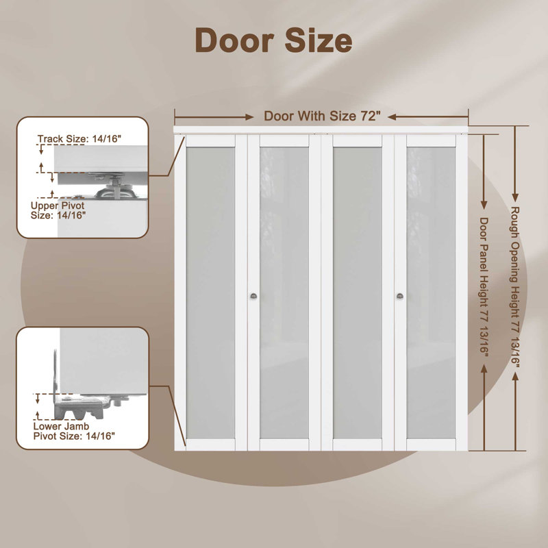 72 in. x 80 in. White Finished Bi-Fold Door with Frosted Glass