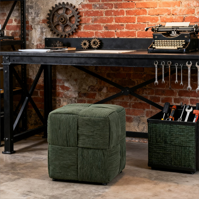 Ottoman Foot Rest Soft And Comfortable Ottoman Square Corduroy Woven Design Sofa Stool (Green), Green