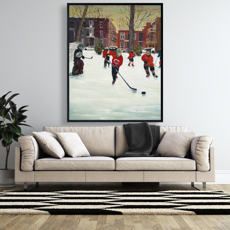 Young Hockey Players Print On Canvas, H 48 po x l 60 po