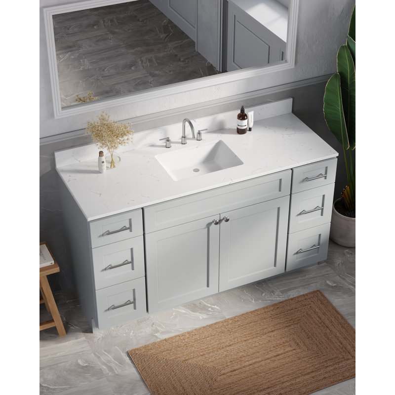  Meuble-lavabo simple 61 po avec comptoir en quartz Carrara, Gris