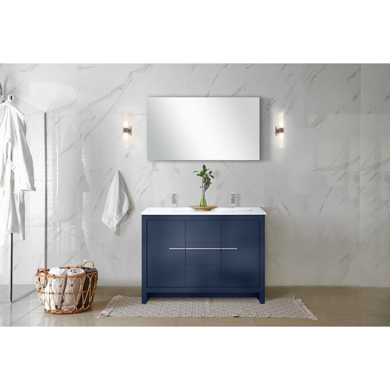 Meuble-lavabo double 60 po avec plateau Alys (option de boutons)